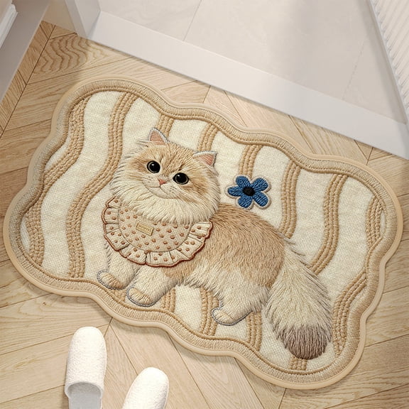 ToyKingdee Cute Cat Tufted Bathroom Rug, Soft Plush Kawaii Animal Bath Room Mat, Non-Slip & Machine Washable, Absorbent & Quick Dry Floor Door Mat Home Decor