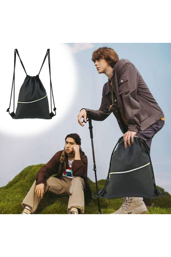 Drawstring Backpack Sports Gym Bag, Draw String Back Bag for Men Women, Lightweight Sackpack with Zipper Pocket