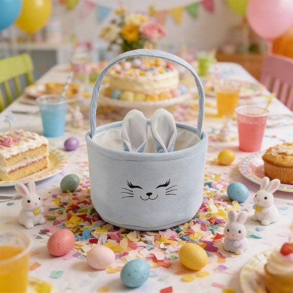 ToyKingdee Easter Basket Seersucker Egg Hunt Bunny Baskets with Cute Rabbit Ears Easter Party Gifts