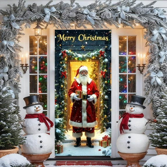 ToyKingdee Elastic Christmas Front Door Cover, Holiday Door Banner for Photography Background, Xmas Party Photo Booth and Home Decor