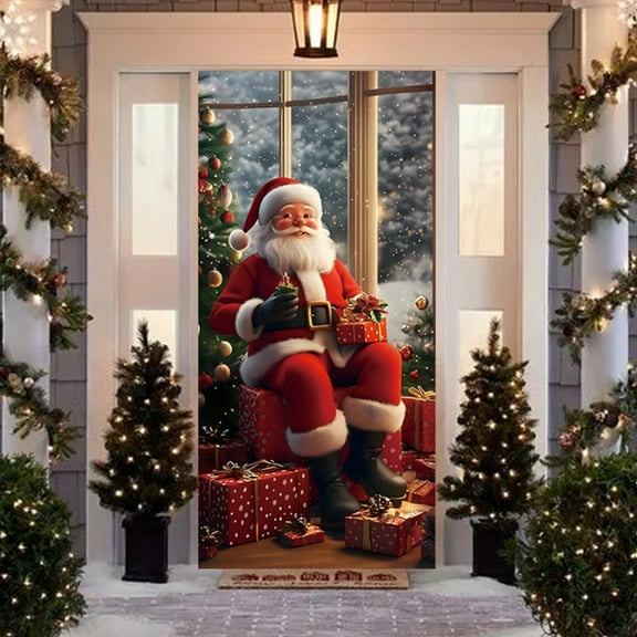 ToyKingdee Elastic Door Cover for Christmas New Year | Stretchable Fabric Holiday Decor for Front Door Indoor Outdoor