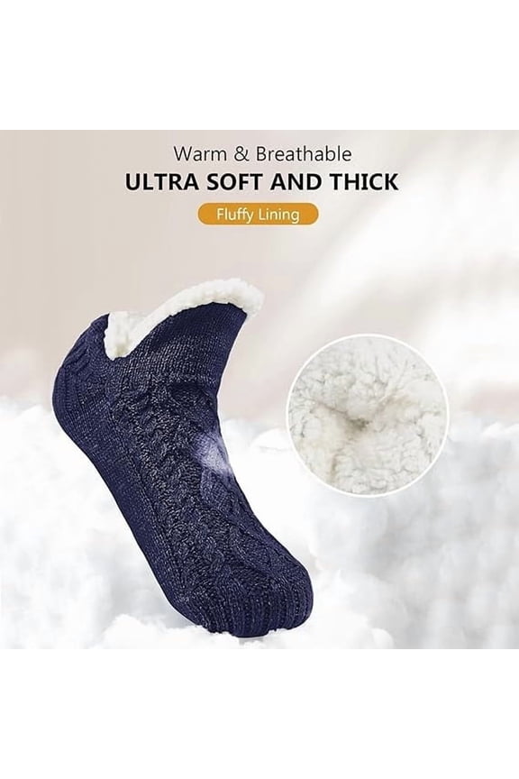 Electric Heated Fleece Socks , Winter Cozy Fleece Lining Foot USB Heating Pad Anti-Slip Thermal Christmas Home Knitted Heat Socks Indoor Slippers Foot Warmer Heater Footwear