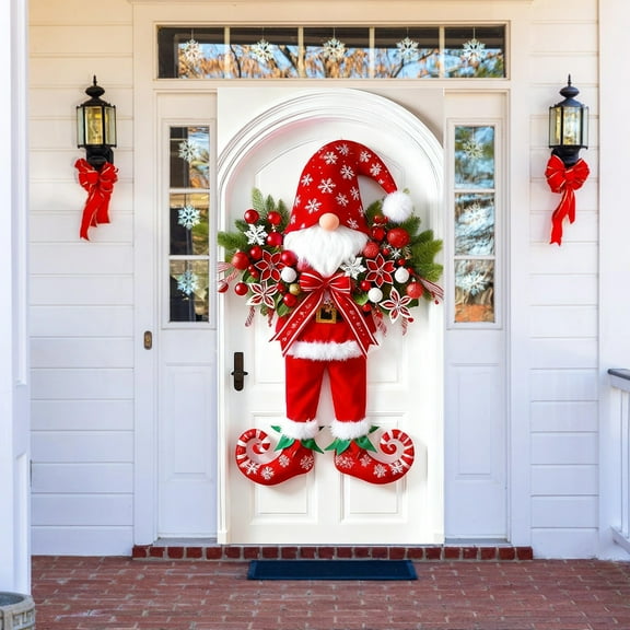 ToyKingdee Elf Legs Door Cover Christmas Banner for Front Door Outdoor Indoor Decorations Large Xmas Holiday Backdrop with Hat Curly Shoes Garland Bow Hanging Ornament