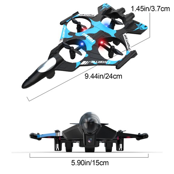 ToyKingdee Fighter Jet Shaped RC Quadcopter Drone with Camera, Remote Control Flying Toy with LED Lights for Kids and Adults