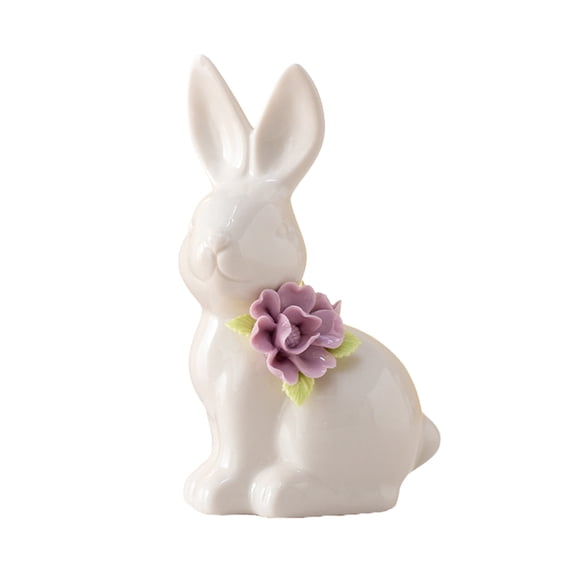 ToyKingdee Fine Porcelain Spring Easter Standing Bunny, Elegant Handcrafted Figurine with Soft Pink Accents, Charming Holiday Decor for Tabletop or Mantel