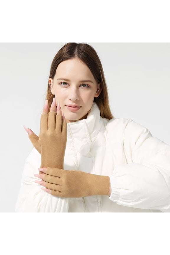 Fine Velvet Half Finger Gloves,Touchscreen Driving Typing Phone Stretchy Cotton Knit Mittens for Women Man