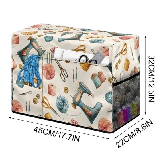 ToyKingdee Floral Sewing Machine Cover with Side Pockets, Multi-Purpose Protective Storage Bag