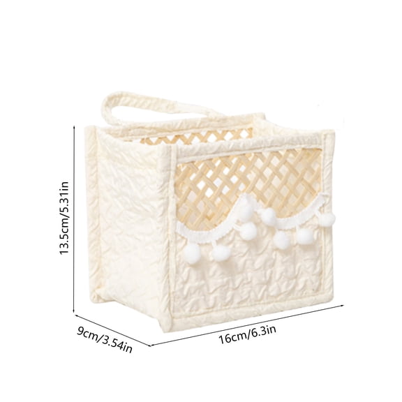 ToyKingdee Foldable Woven Makeup Organizer Basket with Pom Poms,for Vanity, Wardrobe, and Toy Storage