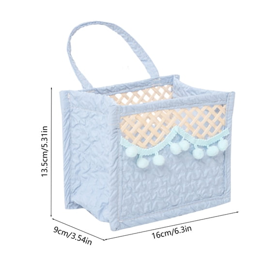 ToyKingdee Foldable Woven Makeup Organizer Basket with Pom Poms,for Vanity, Wardrobe, and Toy Storage