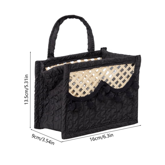 ToyKingdee Foldable Woven Makeup Organizer Basket with Pom Poms,for Vanity, Wardrobe, and Toy Storage