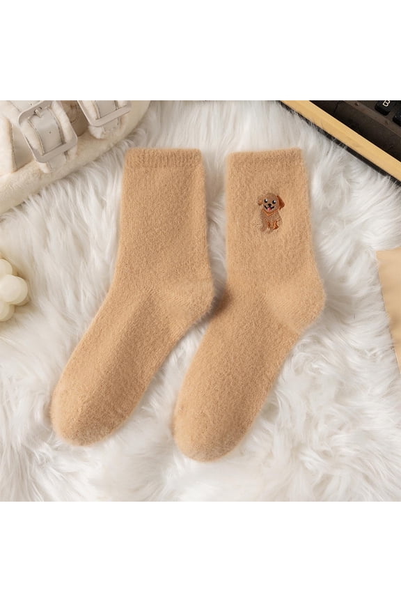 Fuzzy Dog Socks, Cute Winter Soft Home Sleeping Slipper Socks, Warm Thick Cozy Slouchy Plush Sock for Women