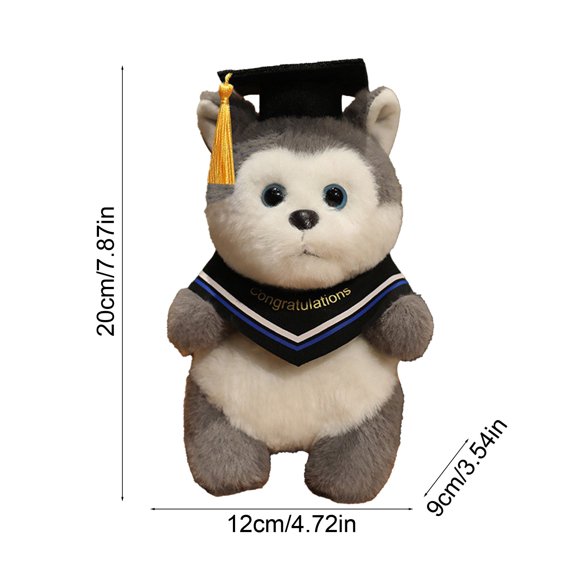 ToyKingdee Graduation Husky Plush with Cap and Sash, Soft Stuffed Animal for Graduation Gifts and Celebrations