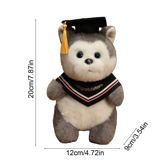 ToyKingdee Graduation Husky Plush with Cap and Sash, Soft Stuffed Animal for Graduation Gifts and Celebrations