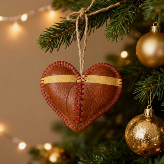 ToyKingdee Handmade Vintage Football Heart, Vintage-Style Crocheted Football Ornament, Personalized Sports Heart Ornament, Perfect Christmas Decoration