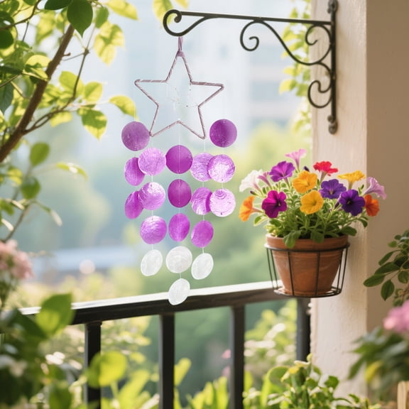 ToyKingdee Hanging Wind Chimes for Outside Decoration,Balcony Garden Decor of Star Shaped Capiz Shell Wind Chime,Coastal Style Decor,Great Gift