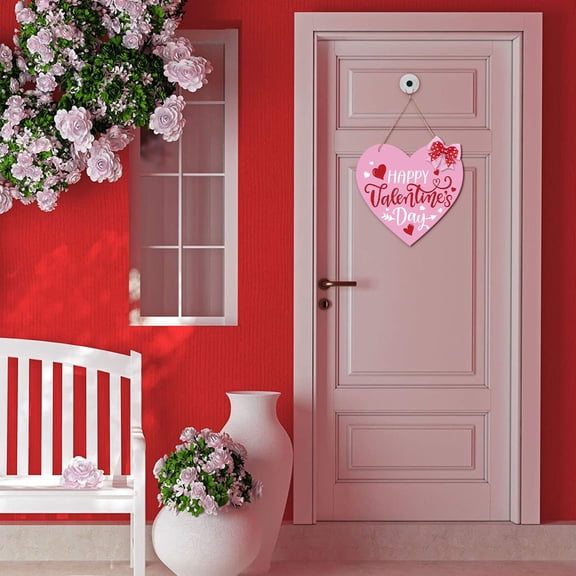 ToyKingdee Happy Valentine's Day Wooden Hanging Sign Heart Shape Plaques Decorated for Wedding Anniversary Home Indoor Outdoor Farmhouse Wall Window Decor
