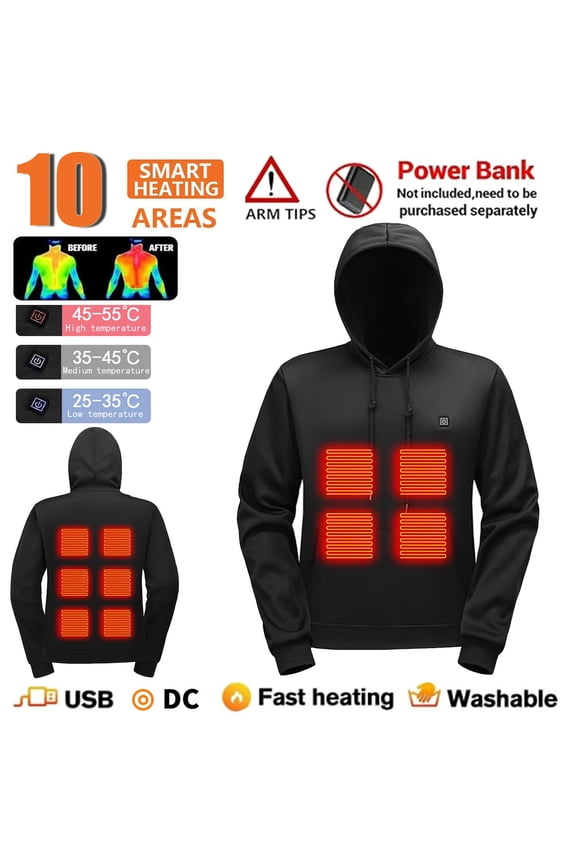 Heated Hoodie for Men, Electric Heating Sweatshirt with Fleece Lining, Winter Thermal Pullover Sweater