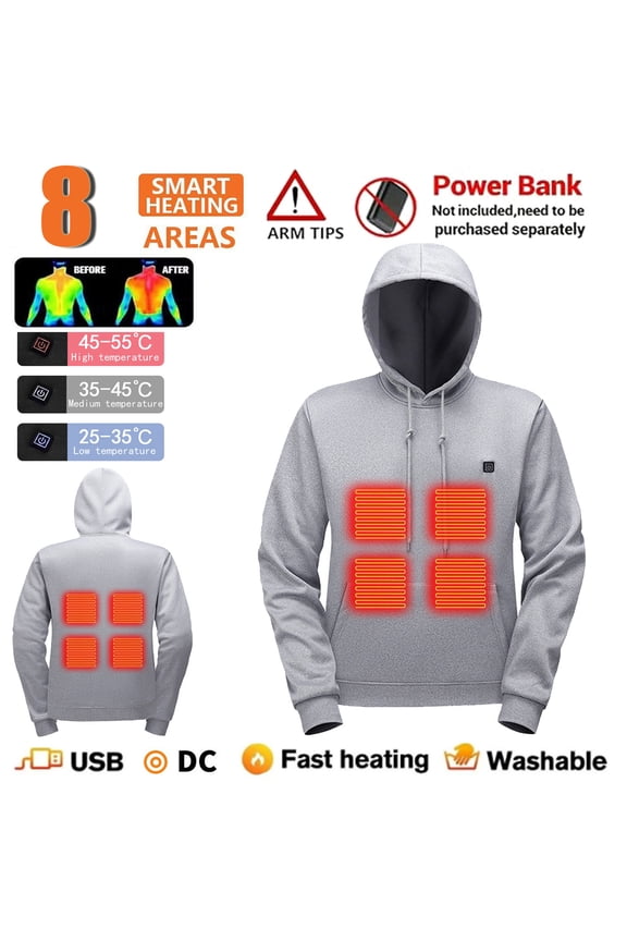 Heated Hoodie for Men, Electric Heating Sweatshirt with Fleece Lining, Winter Thermal Pullover Sweater