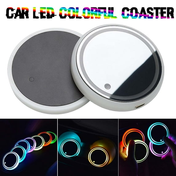 ToyKingdee LED Car Cup Holder Lights, 7 Colors Changing USB Charging Mat Waterproof Cup Pad, LED Interior Atmosphere Lamp Decoration Light Car Accessories for Car Truck SUV Vehicle Decor