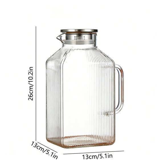 ToyKingdee Large Capacity High Borosilicate Glass Water Pitcher, Heat Resistant Cold Water Jug with Strainer and Handle for Home, Office and Outdoor Use