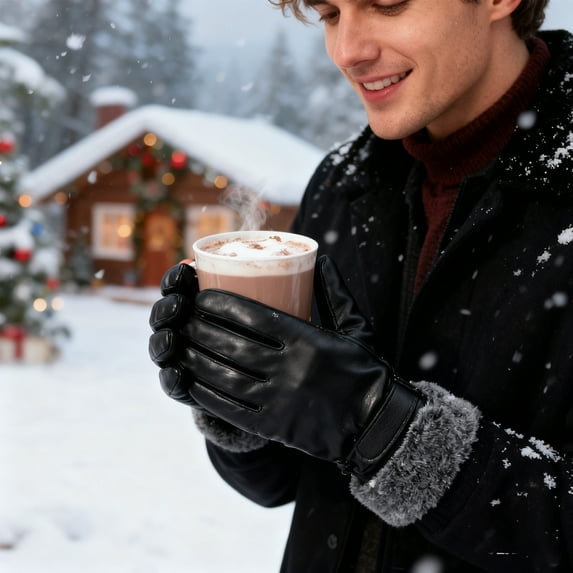 ToyKingdee Leather Gloves For Men,Winter Warm Touch Screen Motor Gloves,Soft Cashmere Lining-Christmas, Valentine's Day present