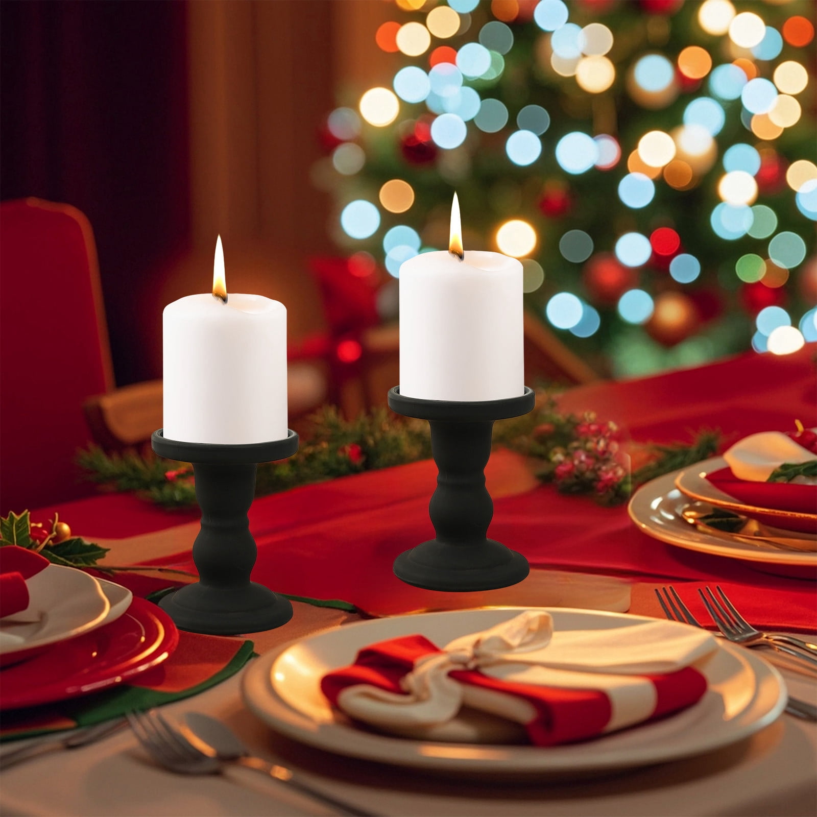 ToyKingdee Matte Black Candle Holders - Metal Candle Holders for Pillar