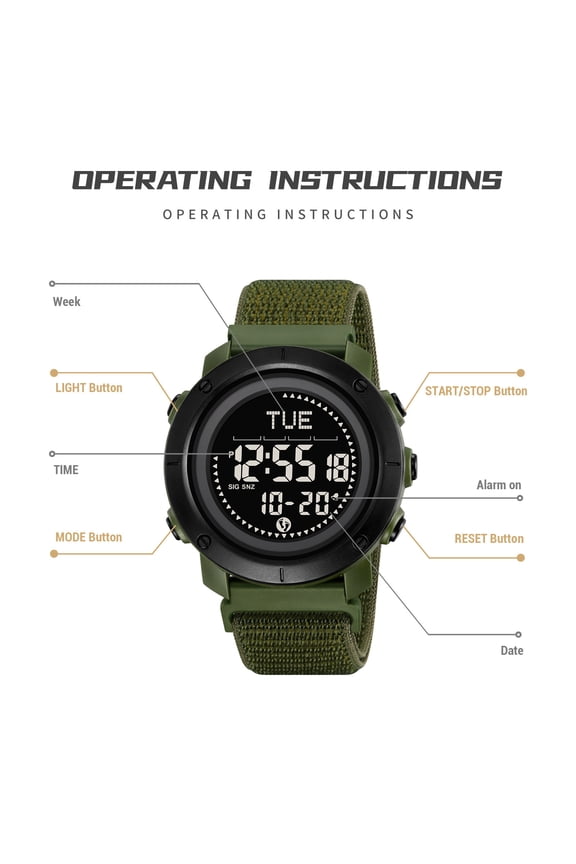 Men's Water Resistant Digital Sports Watch with Luminous Display
