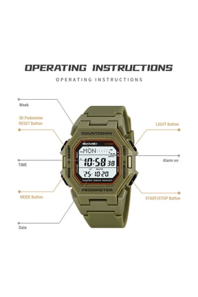 Men's Water-Resistant Sports Watch with Pedometer, Countdown Timer, and Luminous Display
