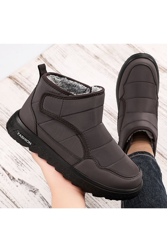 Men's Winter Boots, Slip-On Waterproof Anti-Slip Fur Lined Warm Hiking Ankle Booties Lightweight for Men