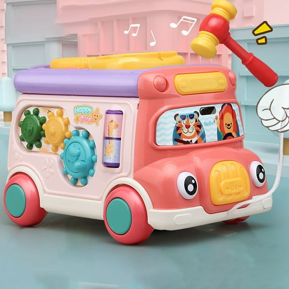 ToyKingdee Music Activity Bus Toy, Education Learn Car, Sound & Light, Interactive Game, Shape Sorter, Animal Matching, Holiday Birthday Present