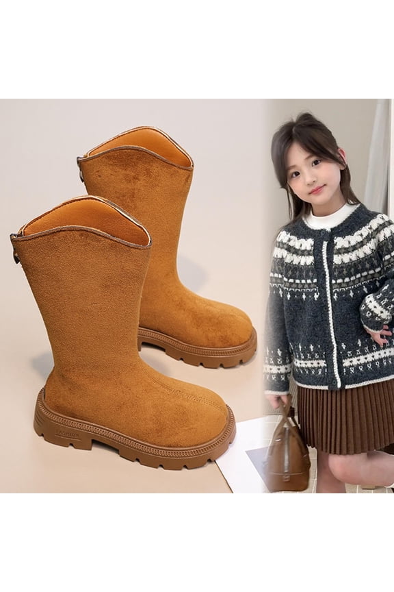Platform Boots For Women Winter Knee High Boots Faux Fur Boots Suede Mid Calf Slip On Fuzzy Knee High Comfortable Round Toe Chunky Heel