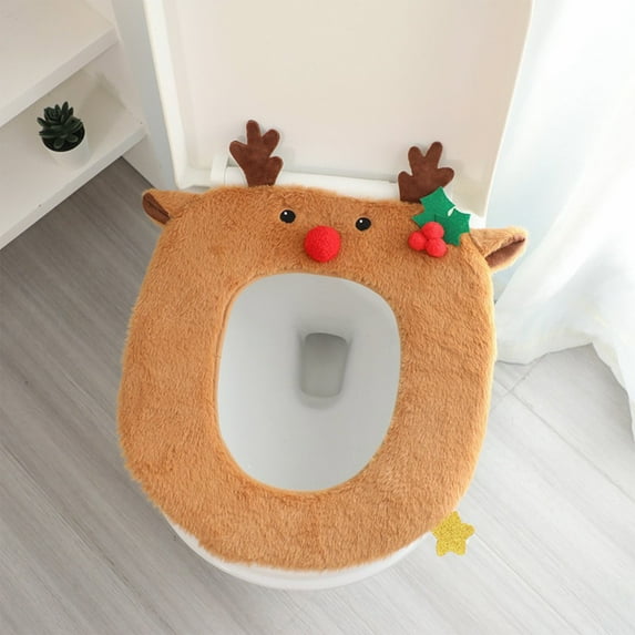 ToyKingdee Plush Washable Toilet Seat Cover Restrooms Soft Thick Warm Universal Toilet Lid Cover Elastic Cushion