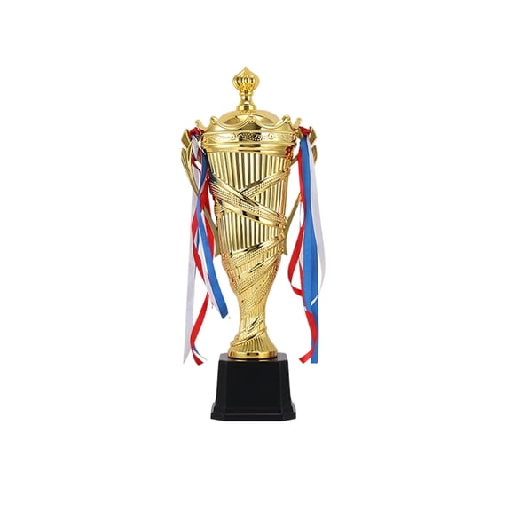 ToyKingdee Premium Metal Trophy Cup with Decorative Ribbons, Classic Award for Sports Championships, Tournaments & Competitive Celebrations