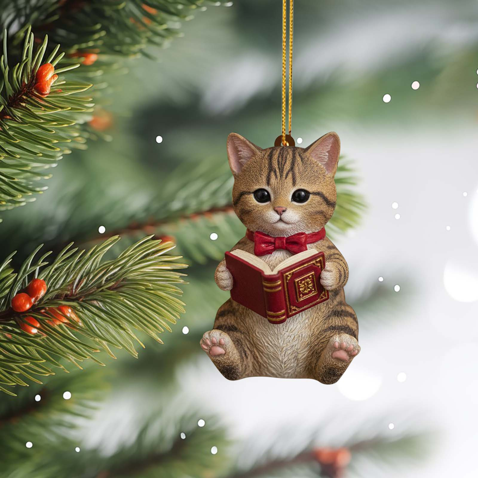 ToyKingdee Reading Fox Ornament, Handmade Fox Raccoon Reading Books