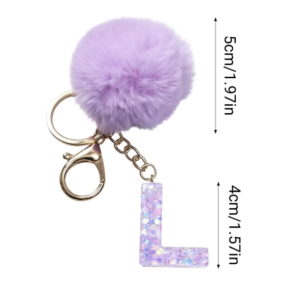 ToyKingdee Resin Initial Letter Keychain,Purple Snowflake Sequins Alphabet Key Chains for Girls Women Gift Handbag Decor