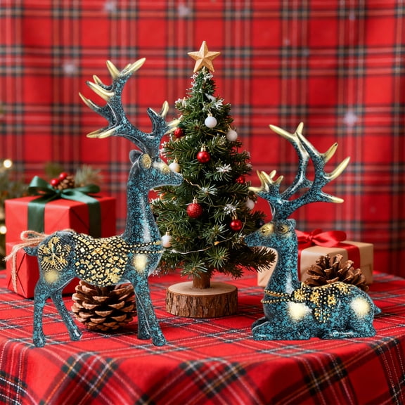 ToyKingdee Resin Sculpture Statue Deer Figurines Home Decor Crafts Decorative Tabletop, Couple Deer Ornaments for Bookshelf Car