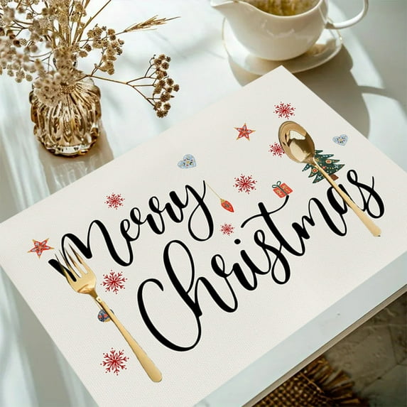 ToyKingdee Snowflakes Christmas Vinyl Placemats, Red Black Buffalo Wipeable Winter PVC Woven Table Mats for Party Kitchen Dining Decor