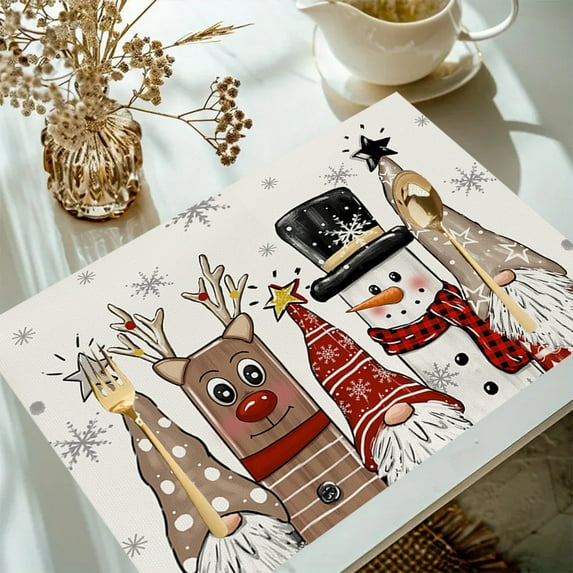 ToyKingdee Snowflakes Christmas Vinyl Placemats, Red Black Buffalo Wipeable Winter PVC Woven Table Mats for Party Kitchen Dining Decor