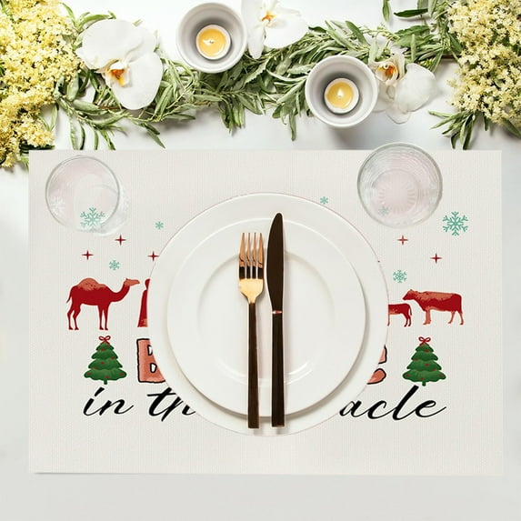 ToyKingdee Snowflakes Christmas Vinyl Placemats, Red Black Buffalo Wipeable Winter PVC Woven Table Mats for Party Kitchen Dining Decor