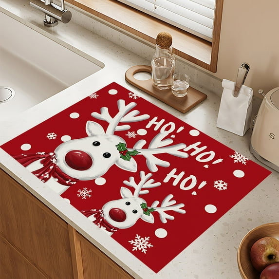 ToyKingdee Snowflakes Christmas Vinyl Placemats, Red Black Buffalo Wipeable Winter PVC Woven Table Mats for Party Kitchen Dining Decor