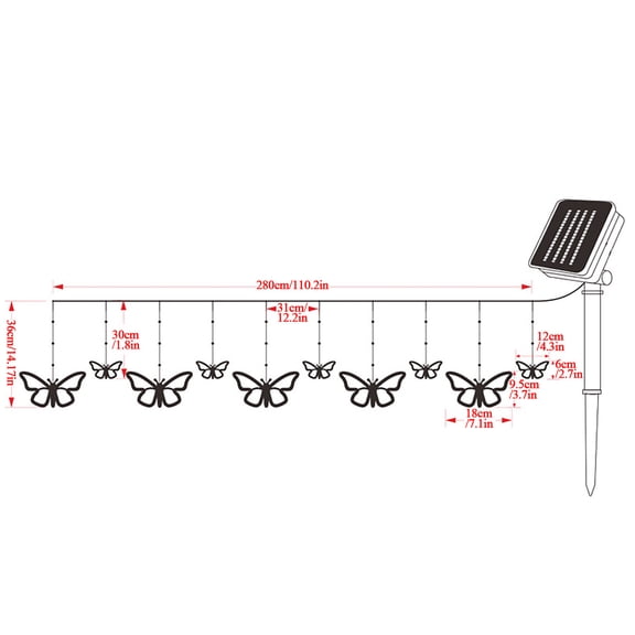 ToyKingdee Solar Powered Butterfly String Lights, 280cm Garden and Patio Decorative LED Light Strand