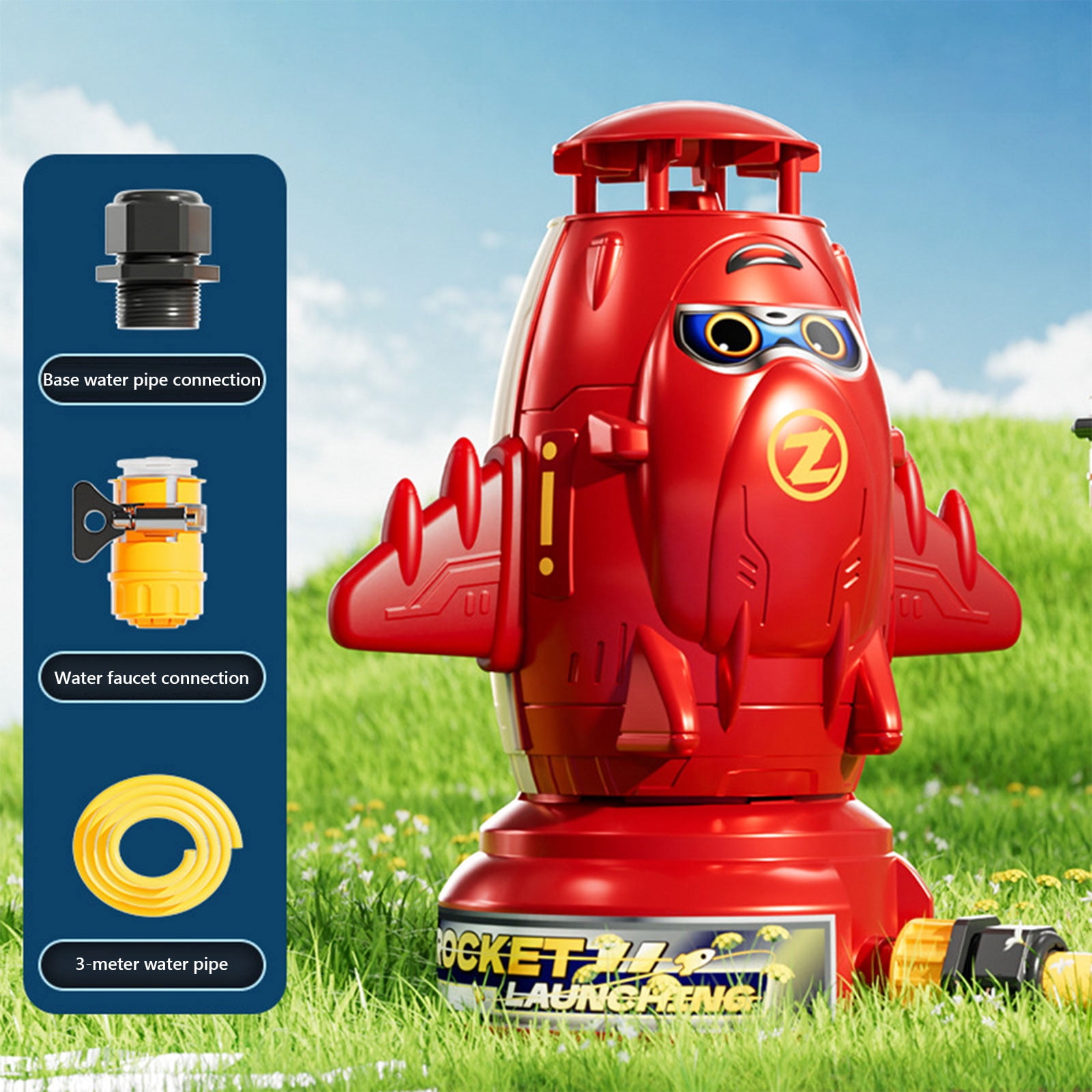Fusée à Eau Sprinkler Rocket – Arroseur De Jardin Pour Enfant – Tuyau 5m – ABS – Hauteur Variable – Rouge – Jouet Extérieur Dès 4 Ans