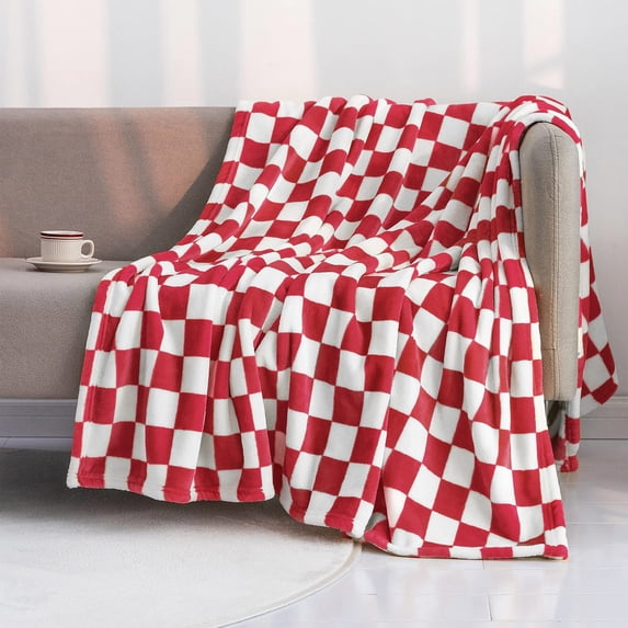 ToyKingdee Throw Blankets Flannel Blanket with Checkerboard Grid Pattern Soft Throw Blanket for Couch, Bed, Sofa Luxurious Warm and Cozy for All Seasons