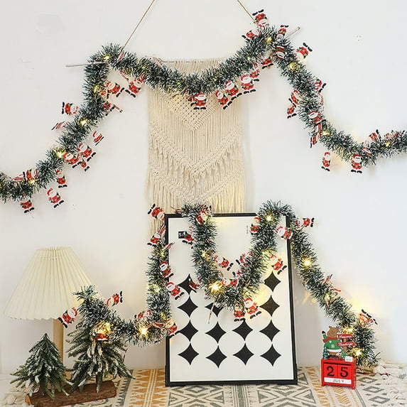 ToyKingdee Tinsel Christmas Garland, LED Hanging Garland Streamers, Lighted Metallic Twist Tree Decoration with Santa Claus Snowman Design for Xmas Tree Indoor Outdoor Decor