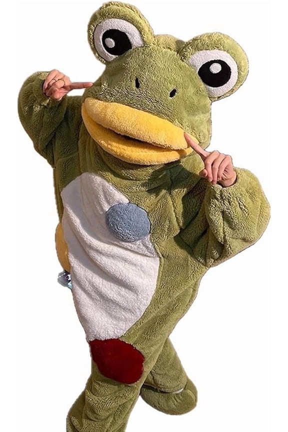 Unisex Funny Frog Hooded Onesie Pajamas, Soft Plush Adult Loungewear, Cozy Homewear for Movie Nights, Sleepovers & Daily Relaxation