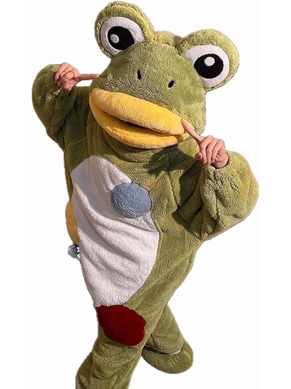 Unisex Funny Frog Hooded Onesie Pajamas, Soft Plush Adult Loungewear, Cozy Homewear for Movie Nights, Sleepovers & Daily Relaxation