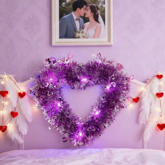 ToyKingdee Valentine Heart Wreaths Red Purple Tinsel Wreaths with Foil Hearts Hanging Decorations for Wedding Birthday Party Front Door Wall Window Mantel Decor