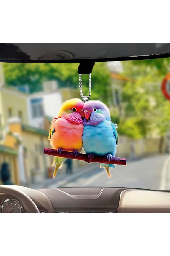 Valentine's Day Couple Parrot Pendant – Romantic Two-Color Parrot Keychain, Bag Charm Accessory | Cute Flat Bird Ornaments Car Mirrors, and Gift Bags Decoration