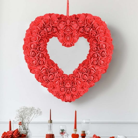 ToyKingdee Valentine's Day Heart Wreath - Artificial Red Roses Foam Flower Wreath for Front Door, Window, Wall - Home, Wedding, Party Decor Gift