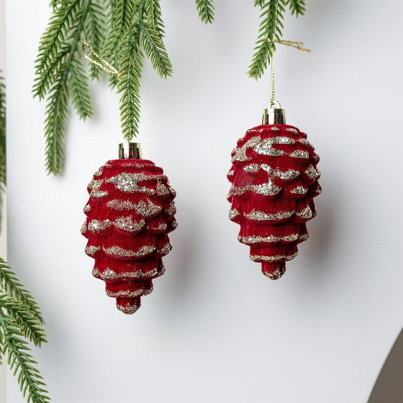 ToyKingdee Velvet Christmas Ball Ornaments for Tree,Xmas Hanging Baubles Burgundy Velvet Ornaments Comes with Shiny Sequins,Flocked Ornaments for Tree